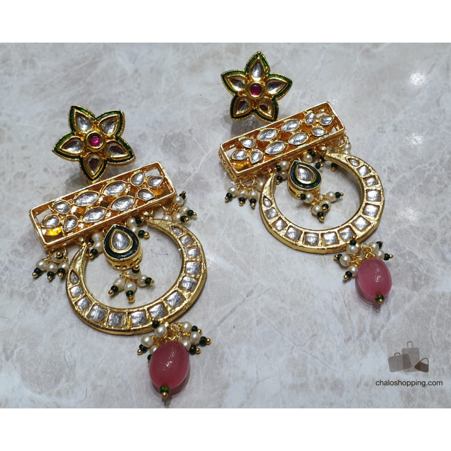 Multicolor Kundan Inspired Pink Onyx Earring