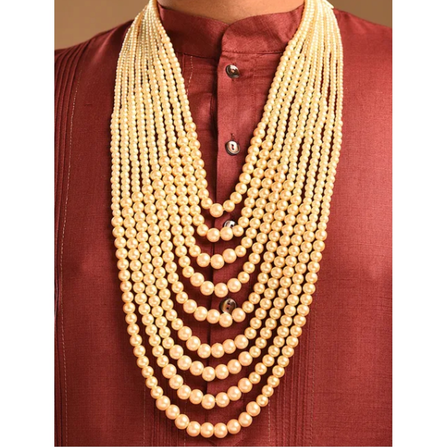 White Pearls Beaded Layered Necklace For Men