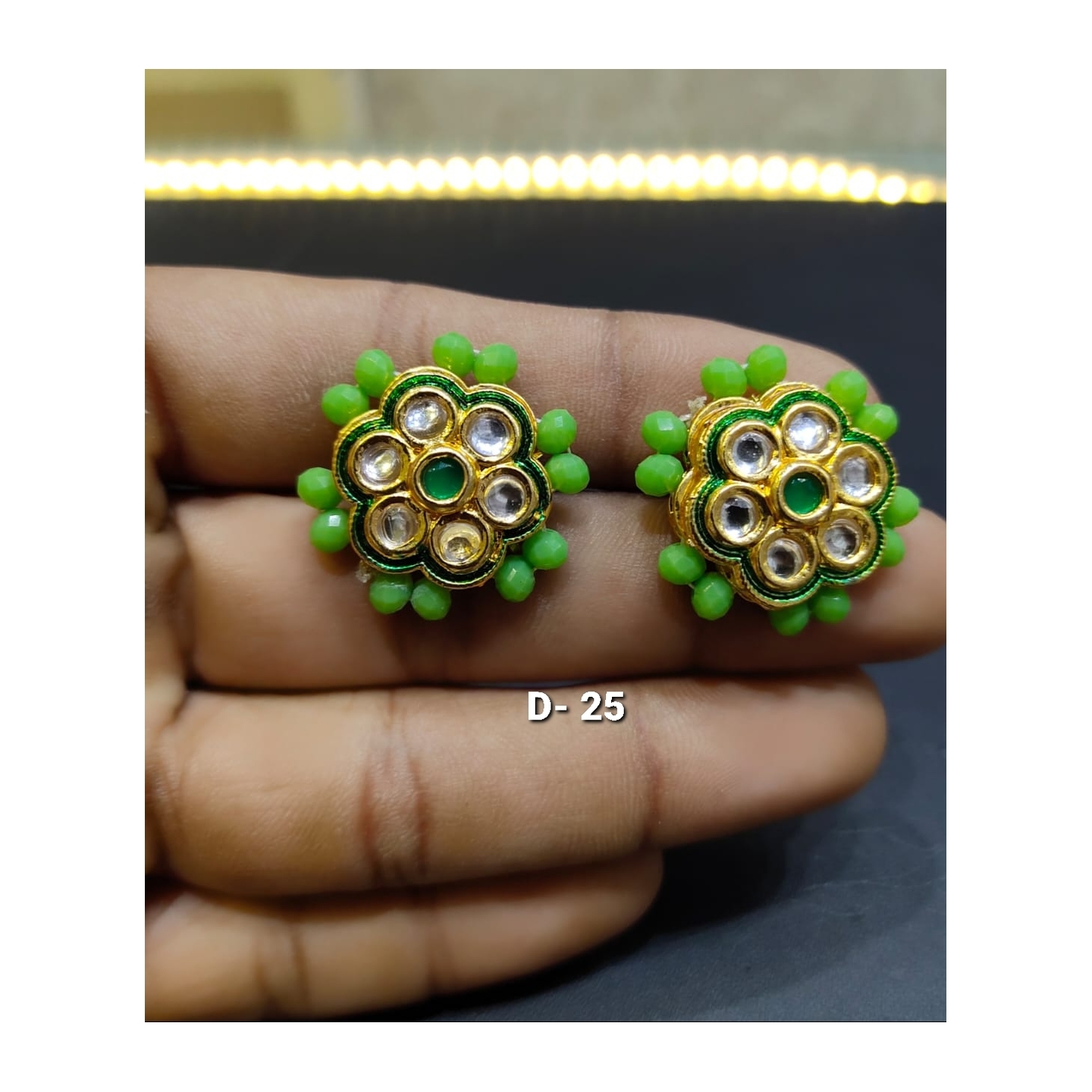 Kundan Earring Green Pearls