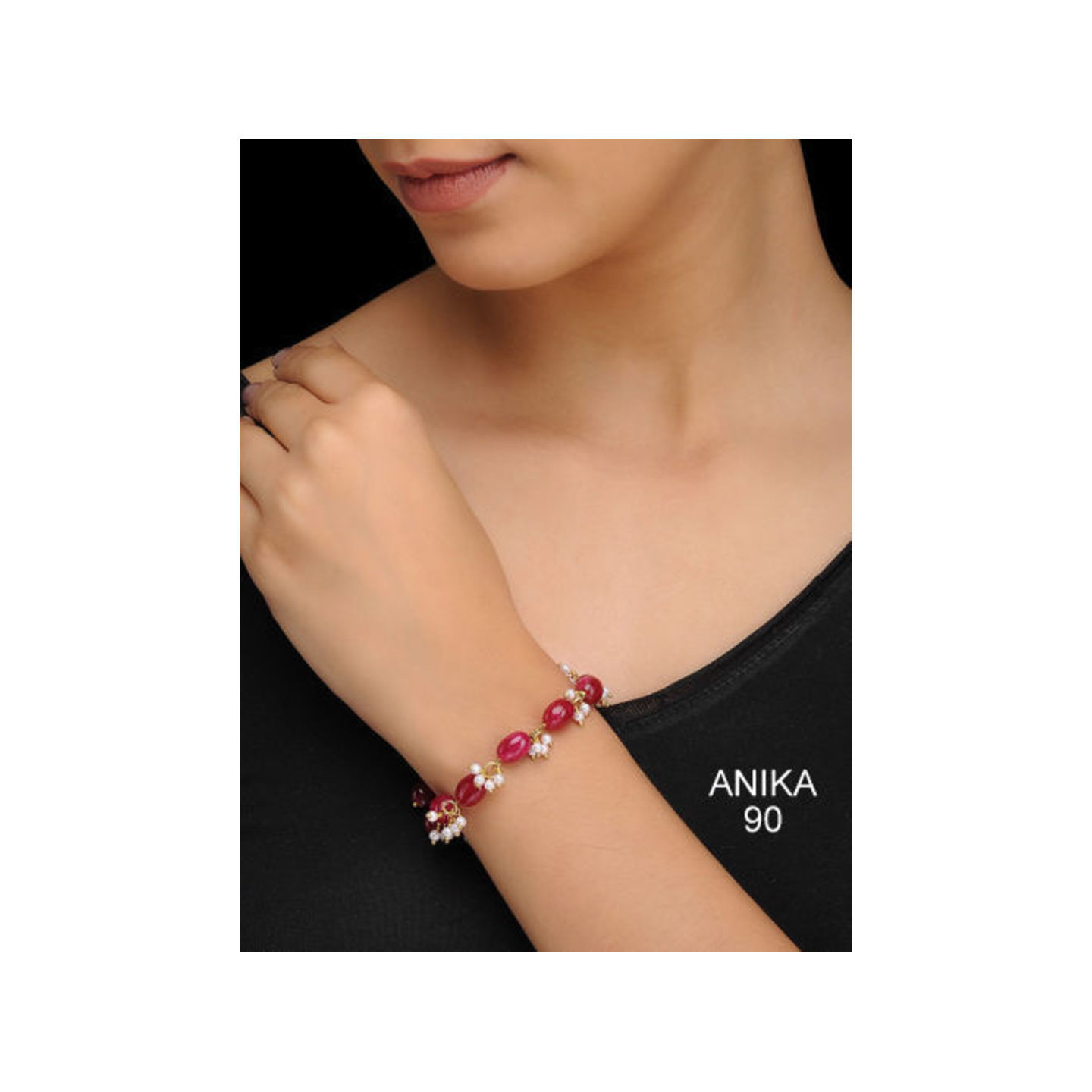 High Quality Kundan Bracelet Ruby Red Onyx Pearl