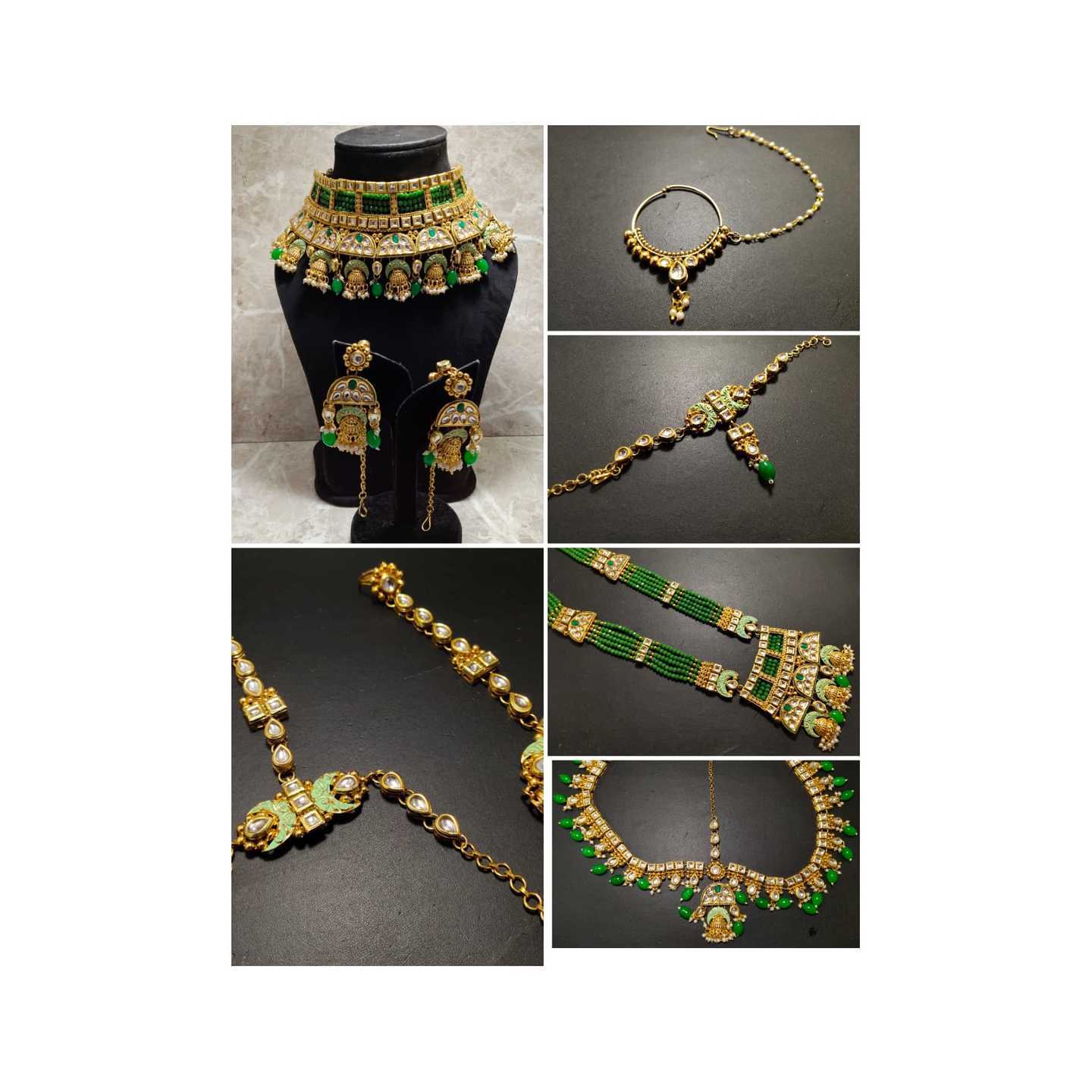 High Quality Kundan Polki Full Bridal Set with See Green Onyx Stones