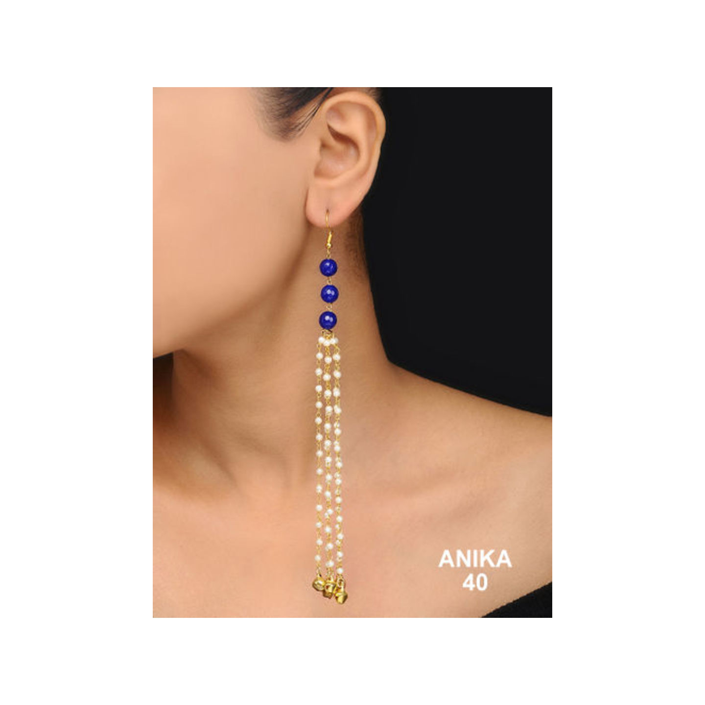 Kundan Earring 0269 Blue Onyx Pearl