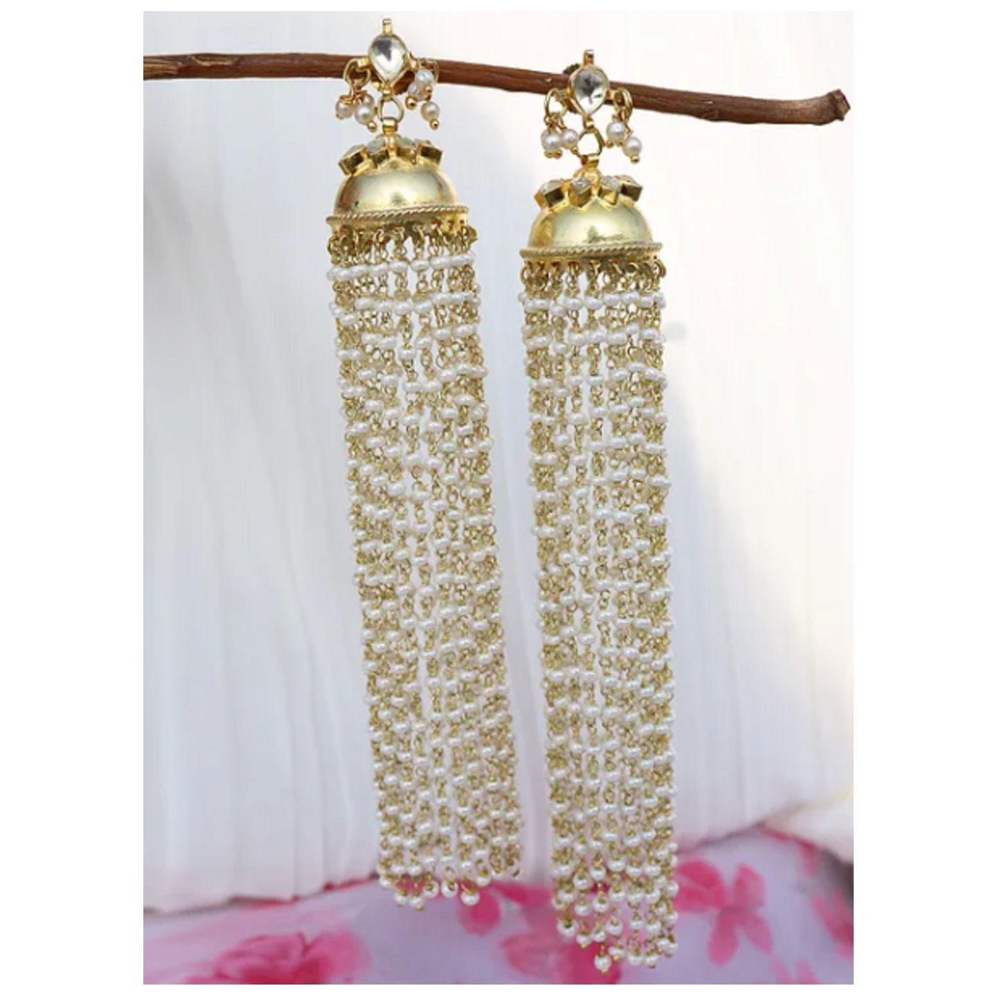 White Gold Plated Handcrafted Earring With Pearls