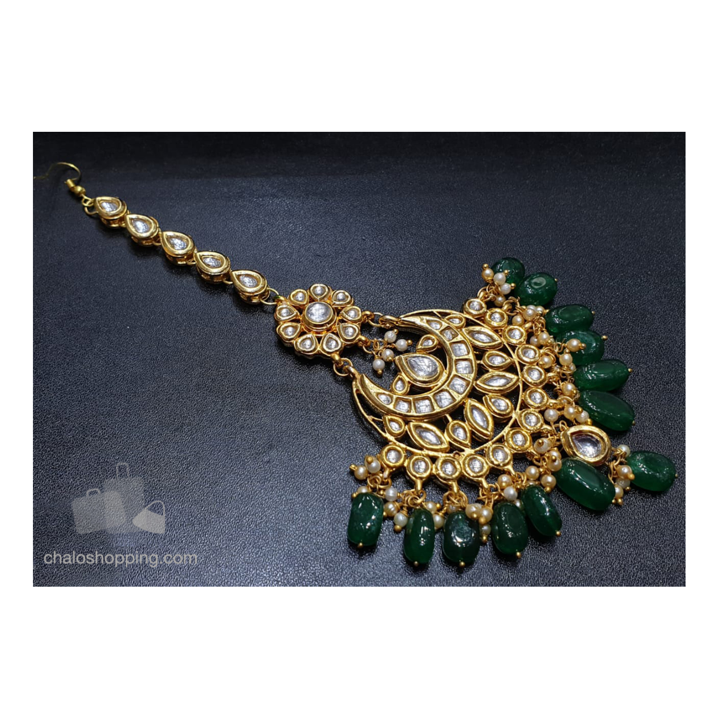Green Onyx Kundan Meenakari Tika