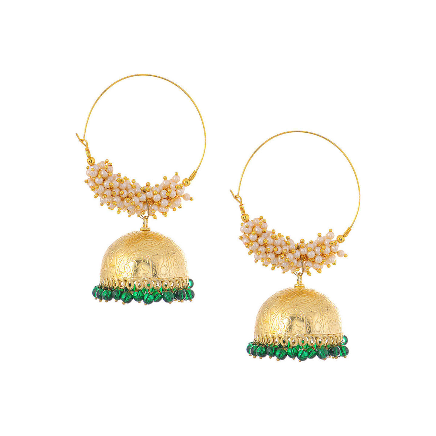 Green Gold Tone Pearl Beaded Earrings