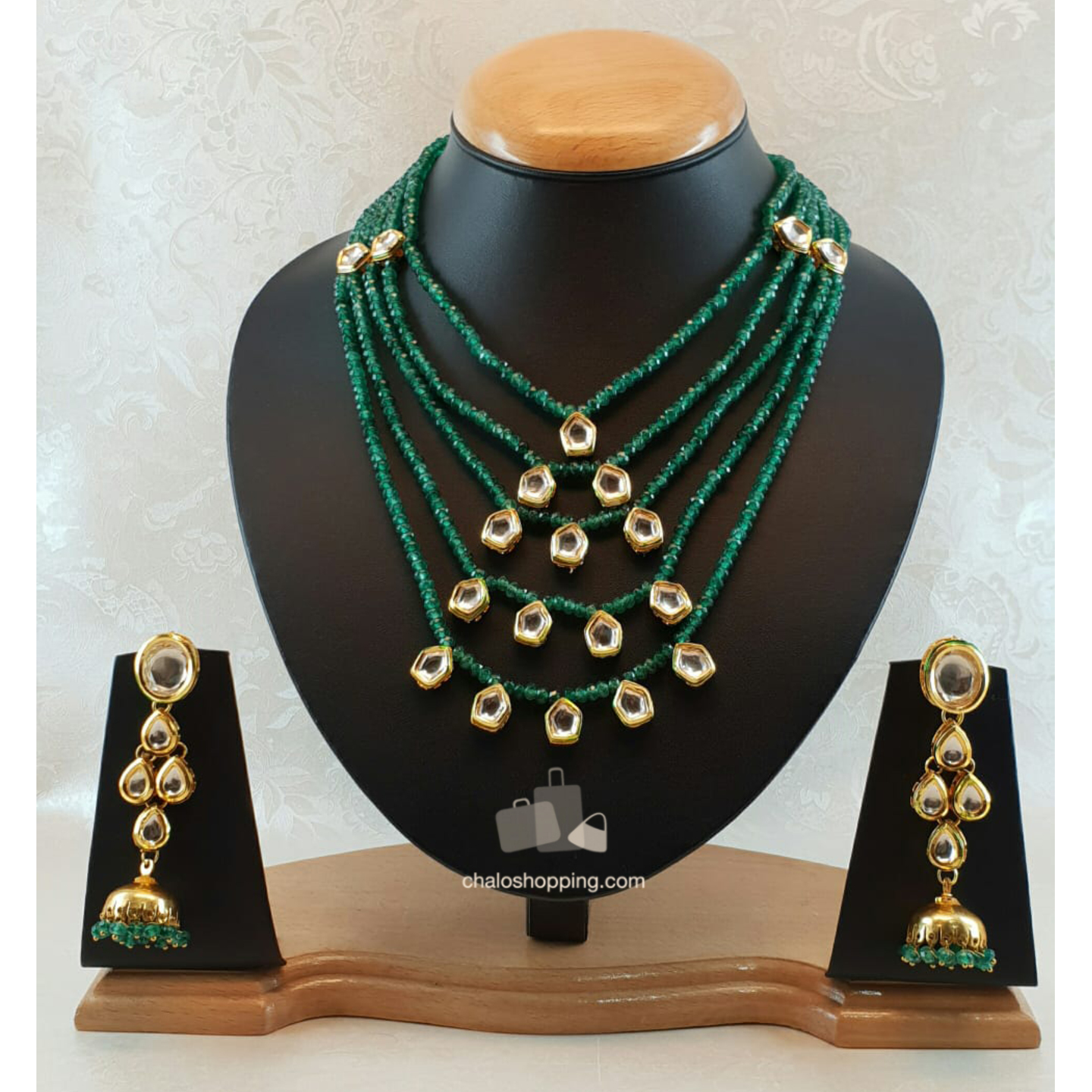Kundan Inspired Green Onyx Necklace Set