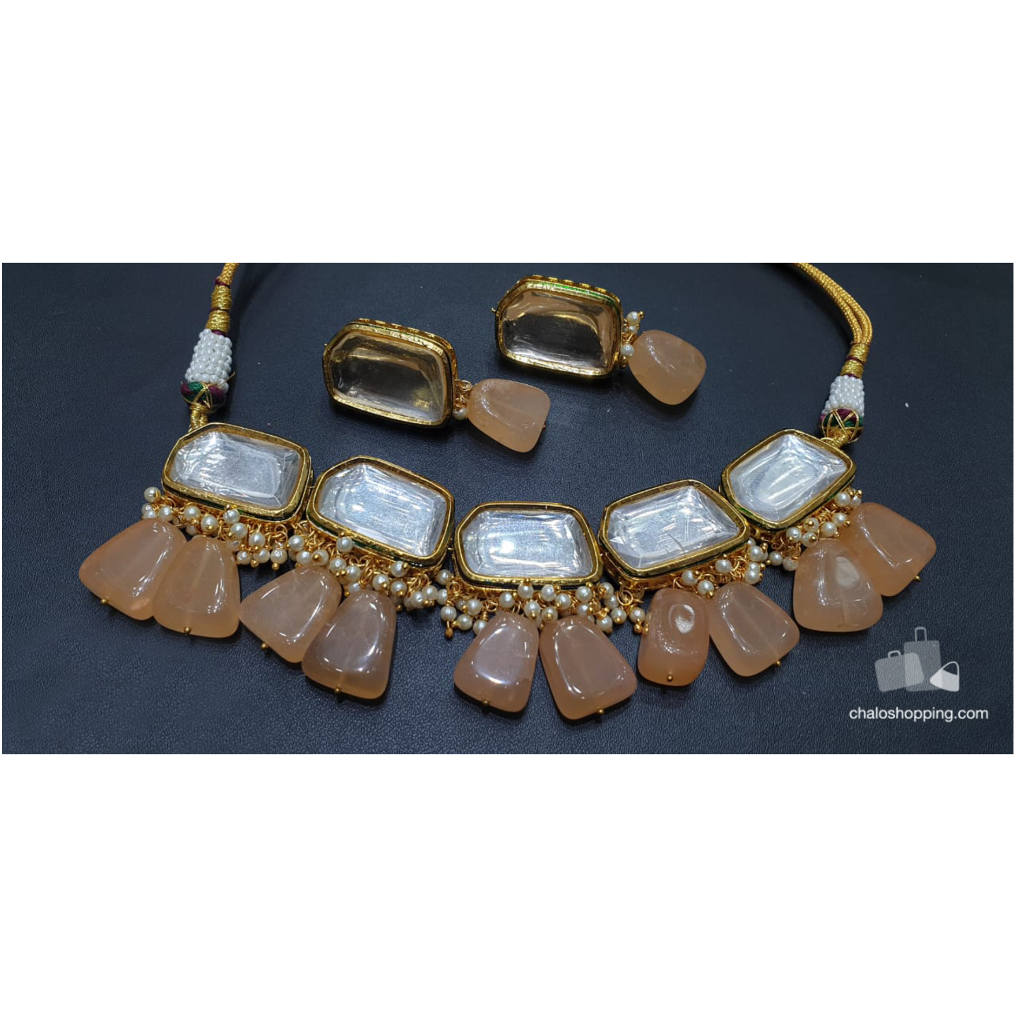 High Quality Carnelian Onyx Kundan Necklace Set