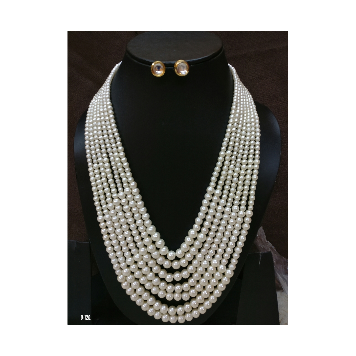 Multi7 Layer Kundan Necklace Set With Earring White Onyx Pearl