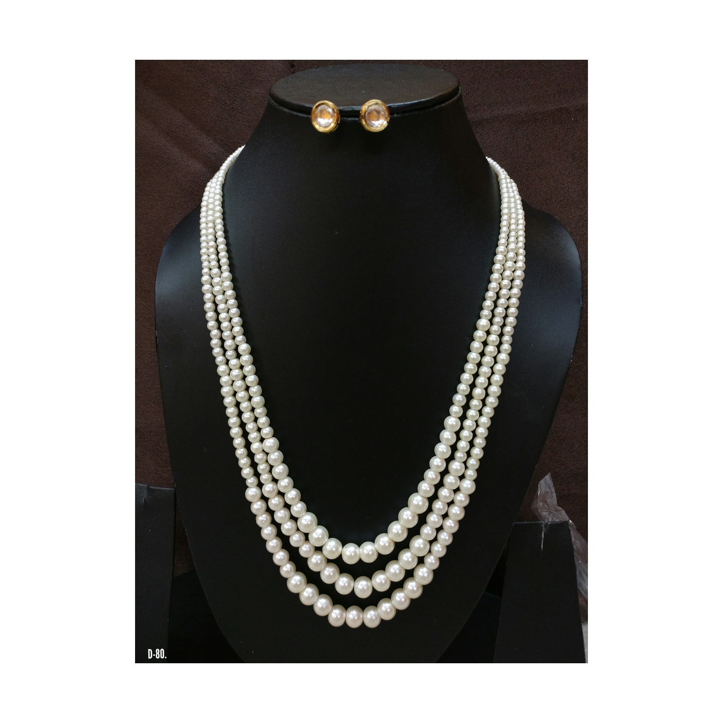 Multi Layer Kundan Necklace Set With Earring White Onyx Pearl