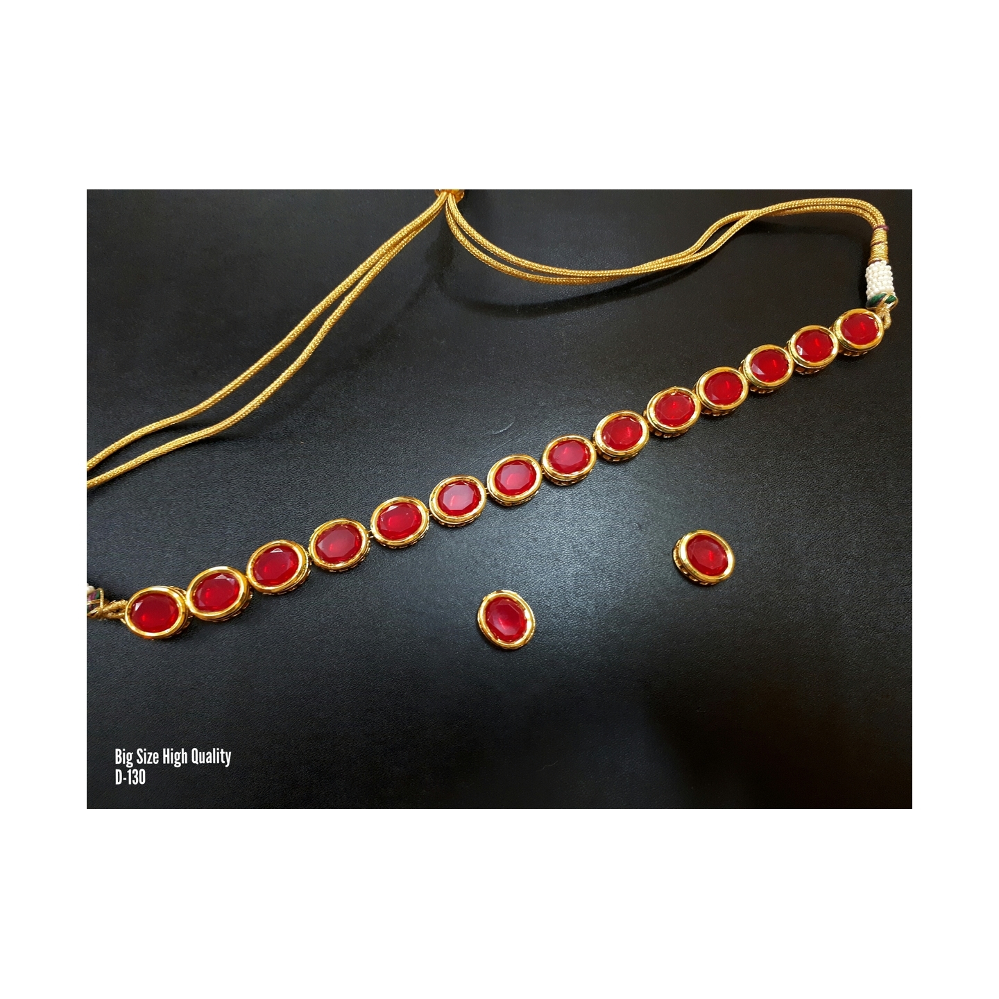 High Quality Kundan Neckline Set with Earring Red Onyx Pearl