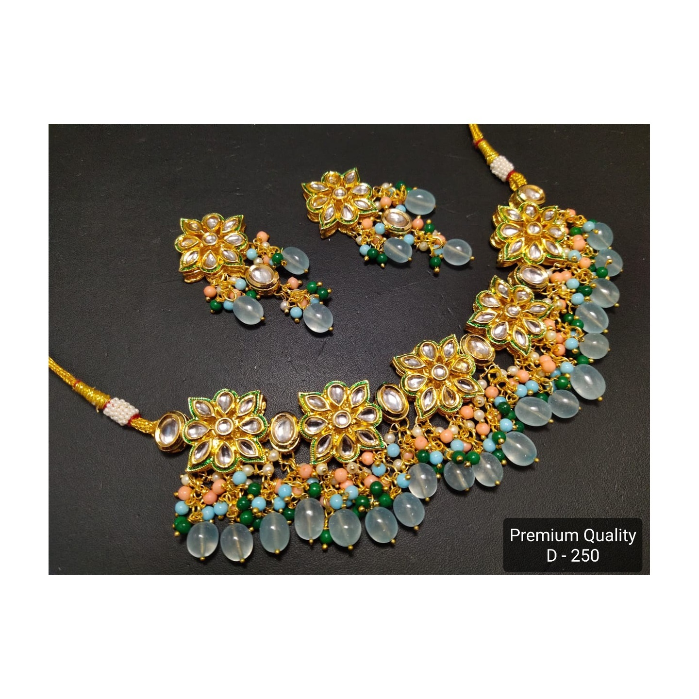 Kundan Choker Necklace Set With Earring See Green Onyx Pearl