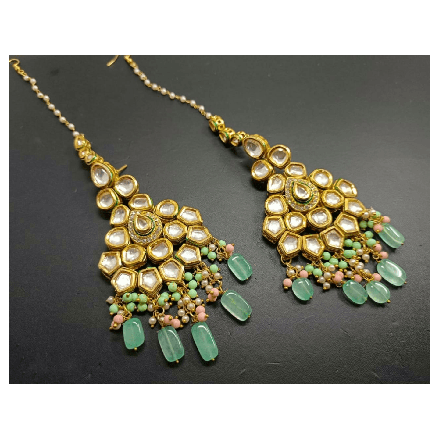See Green Gold Tone Kundan Earring