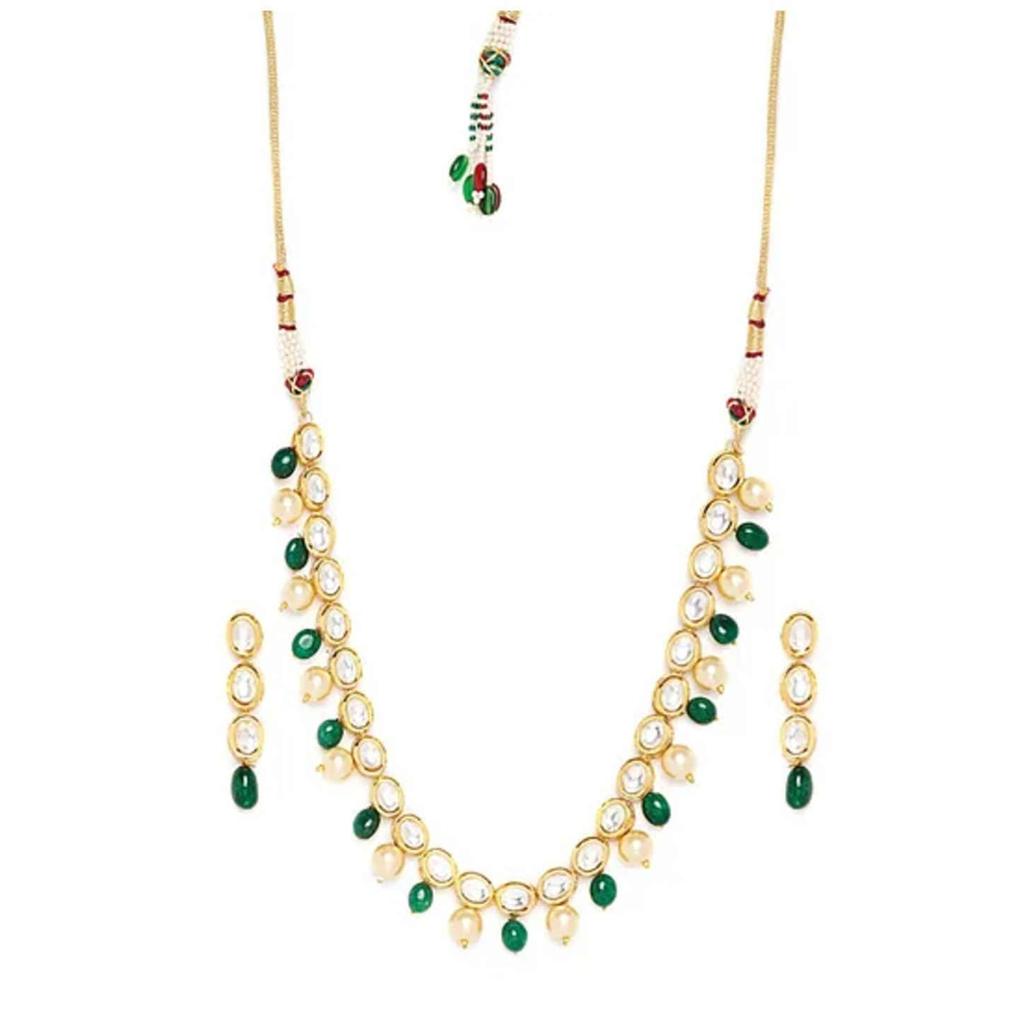 Green Gold Tone Kundan Inspired Necklace with Earrings