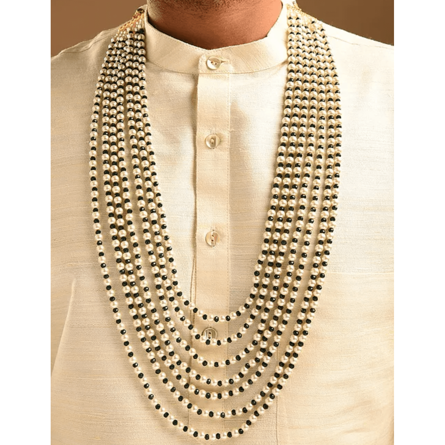 White pearl & Green Onyx Multi Layer Pearl Necklace for Men