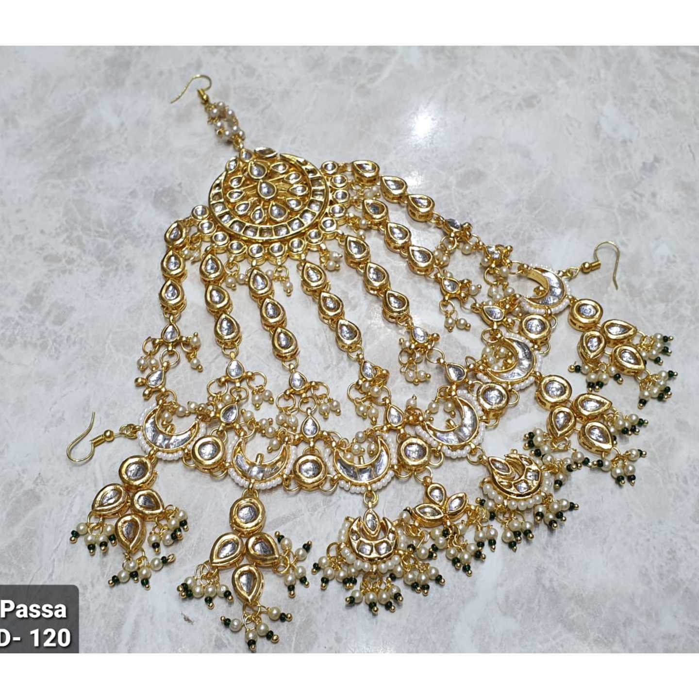 Gold Tone Kundan Jhumar Passa Onyx Pearls