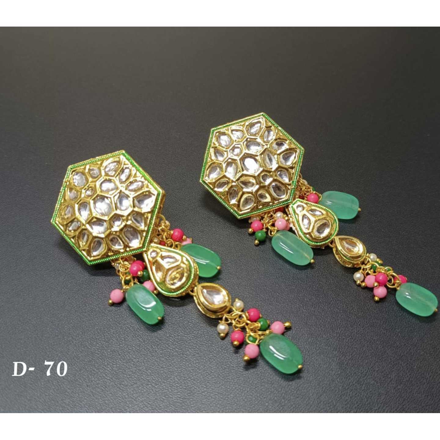Light Green Gold Tone Plated Kundan Earring With Stone