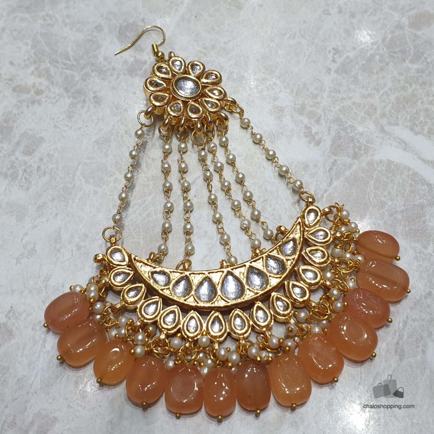 Kundan Inspired Golden Passa With Orange Onyx Stones