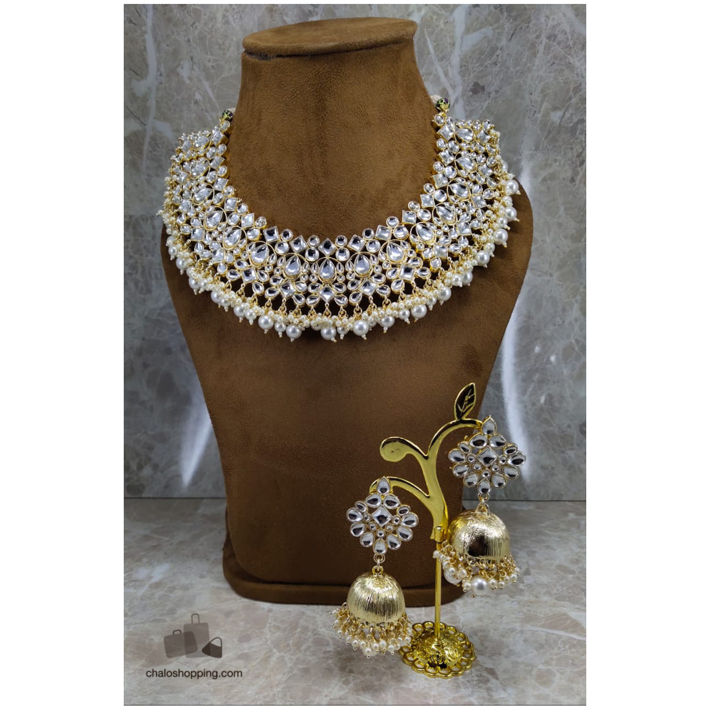 Kundan Inspired Necklace Set (White)