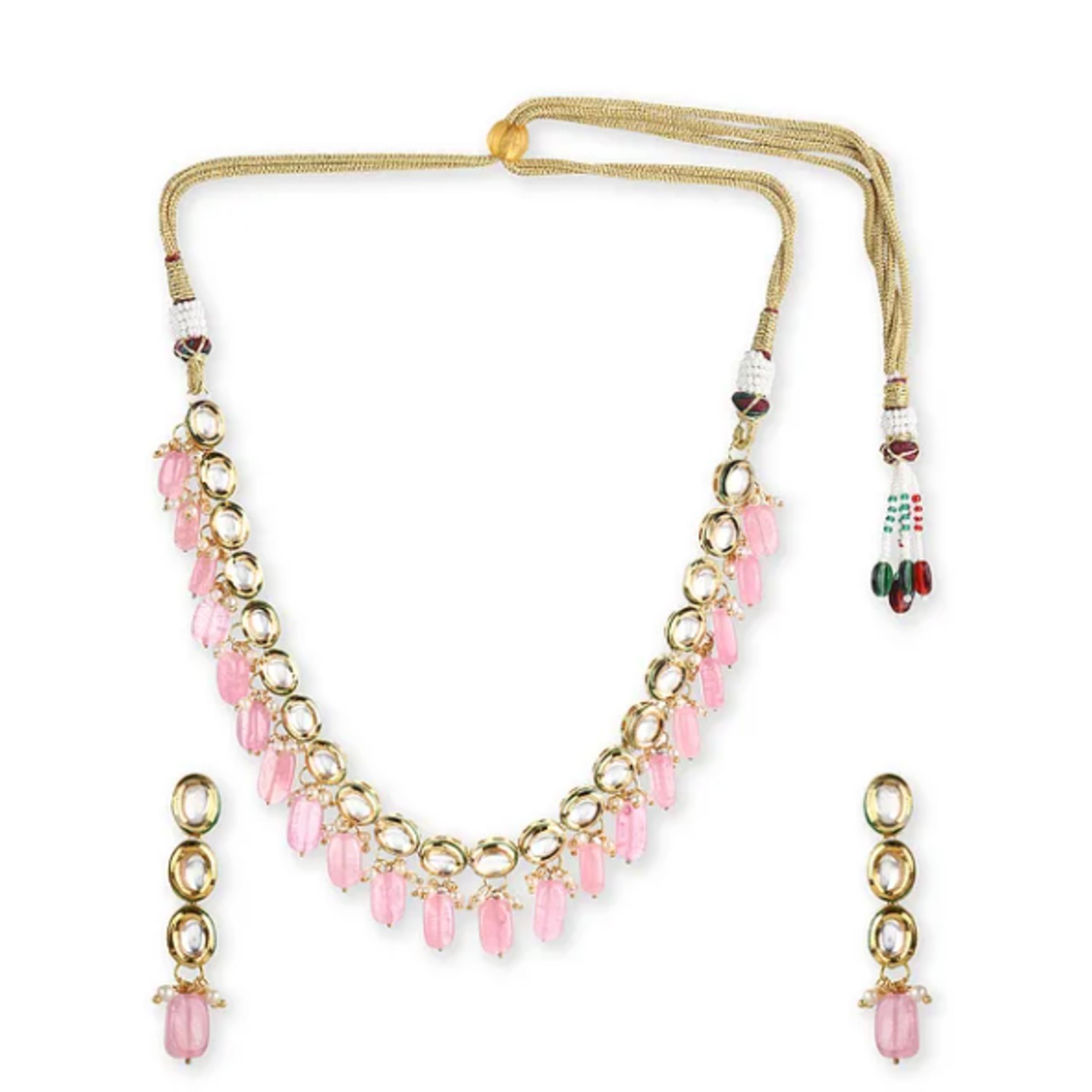 Pink Gold Tone Kundan Necklace Set With Earring