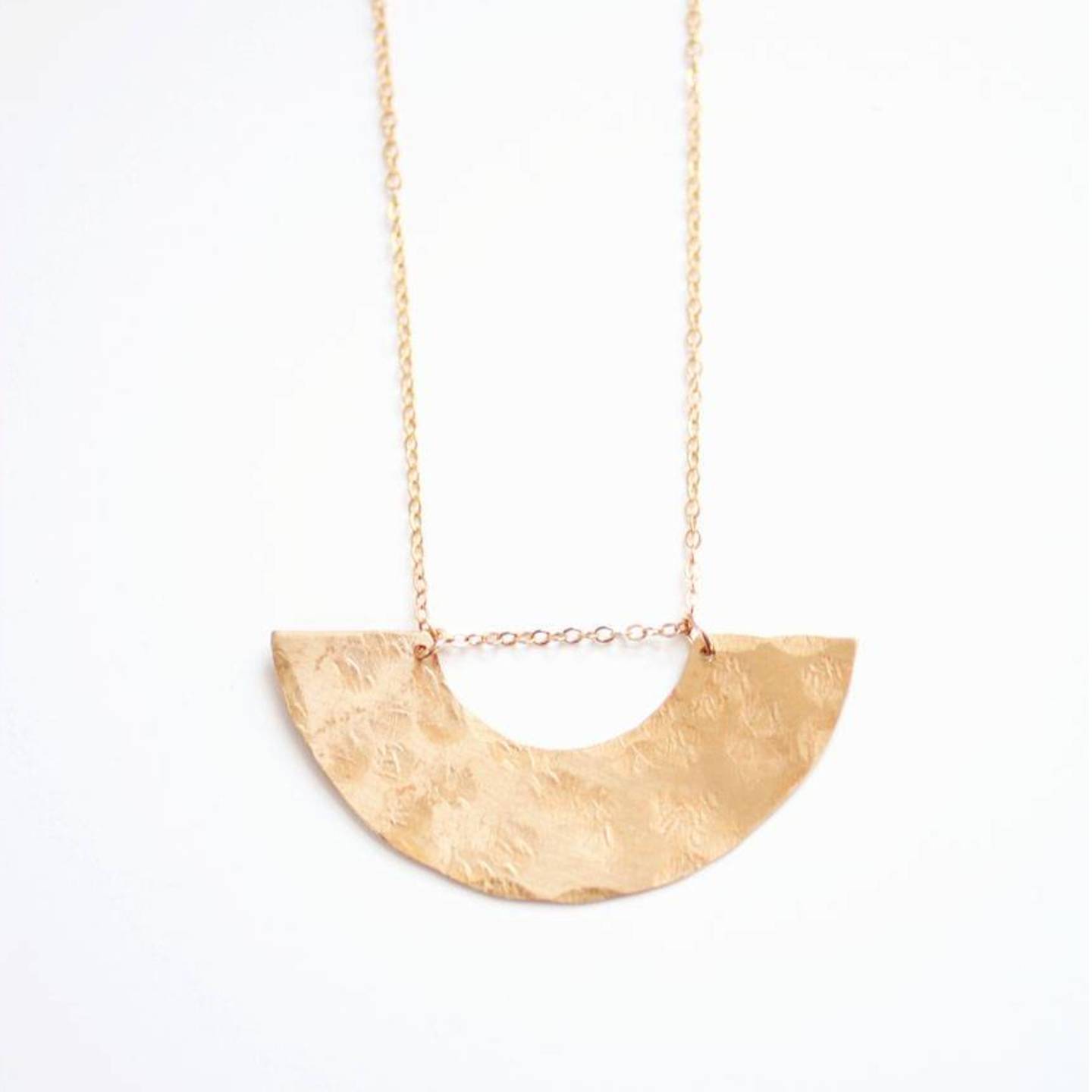 Hammered Half Moon Rainbow Brass Necklace