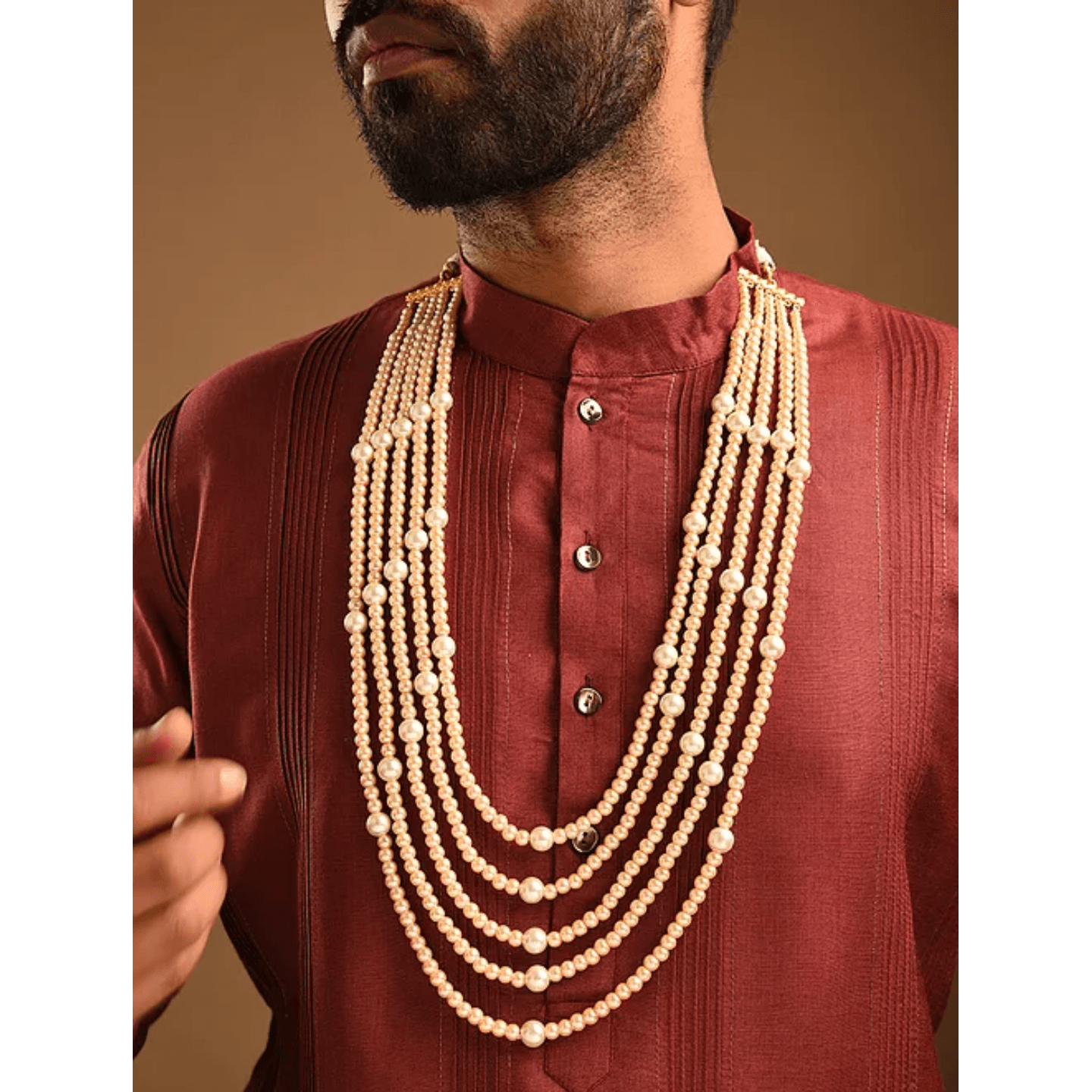 White Pearls Multi Layered Necklace For Men