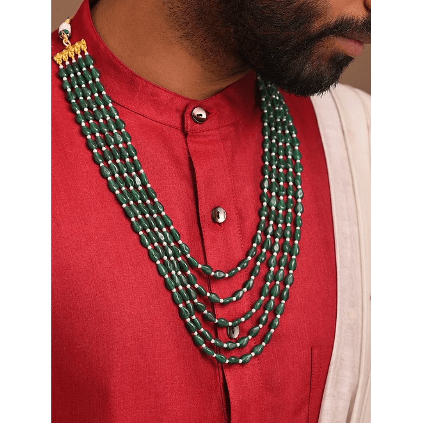 Green Stone Multilayer Necklace for Men