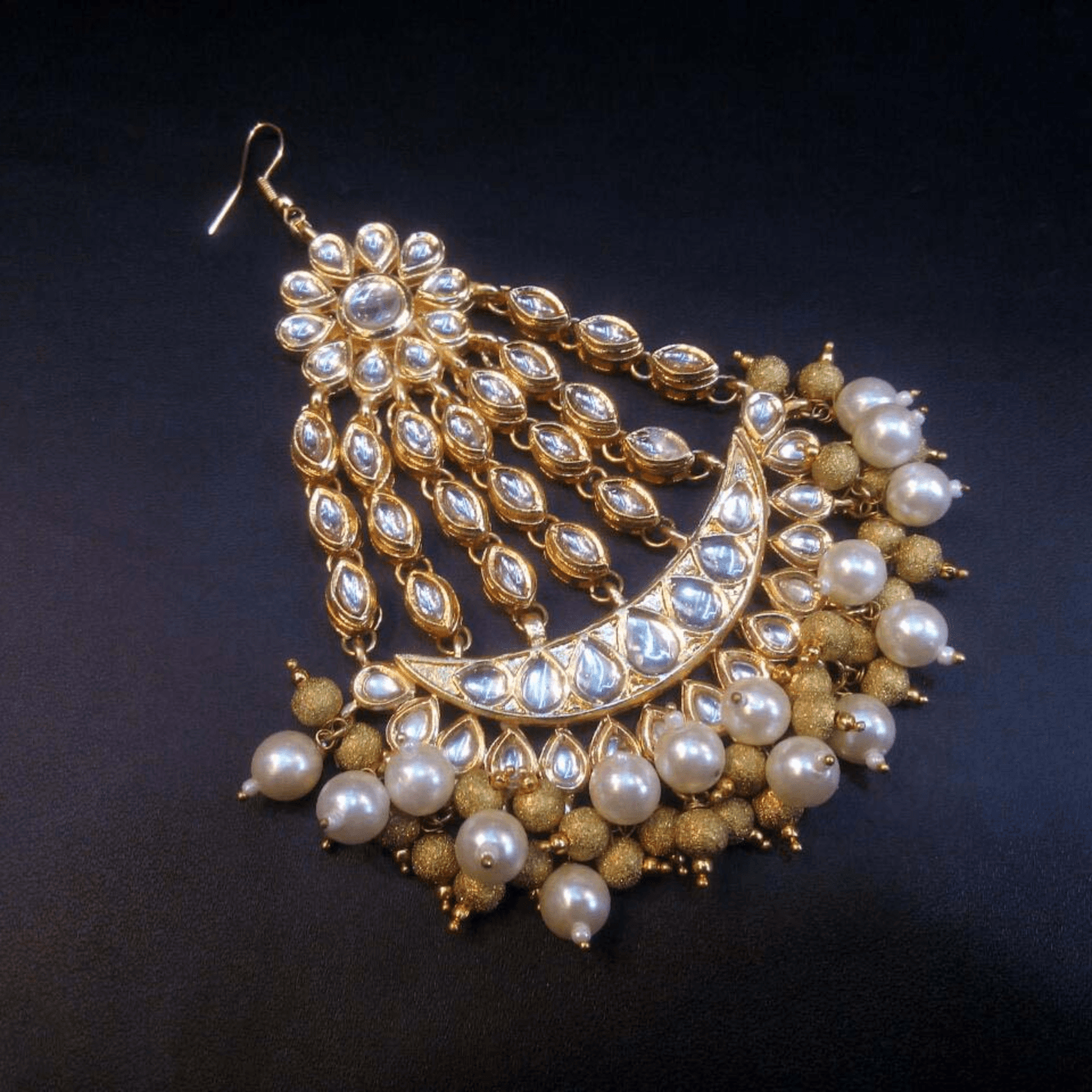 Gold Tone Kundan Jhumar Passa Pearls