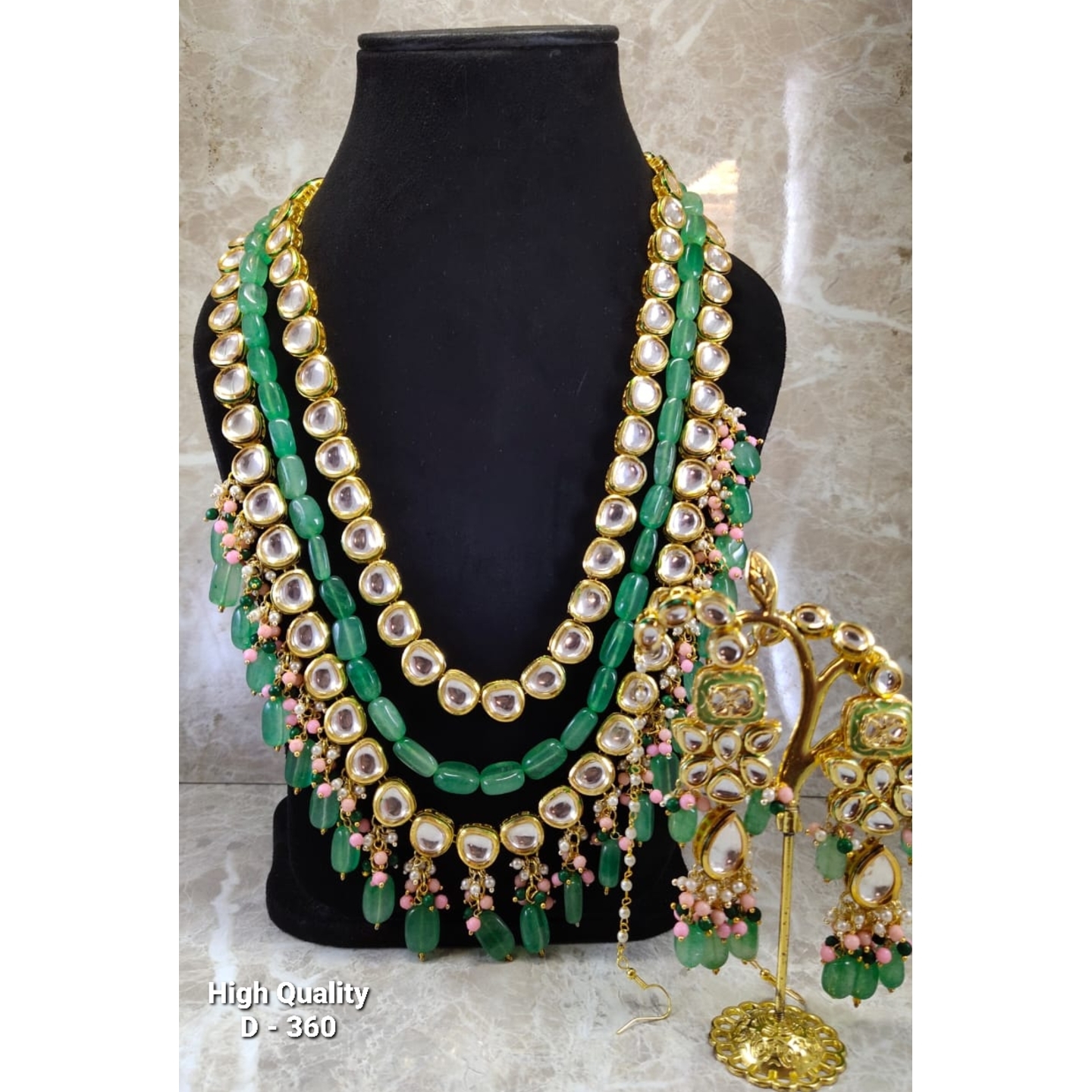 Kundan Necklace Set with Green Stone