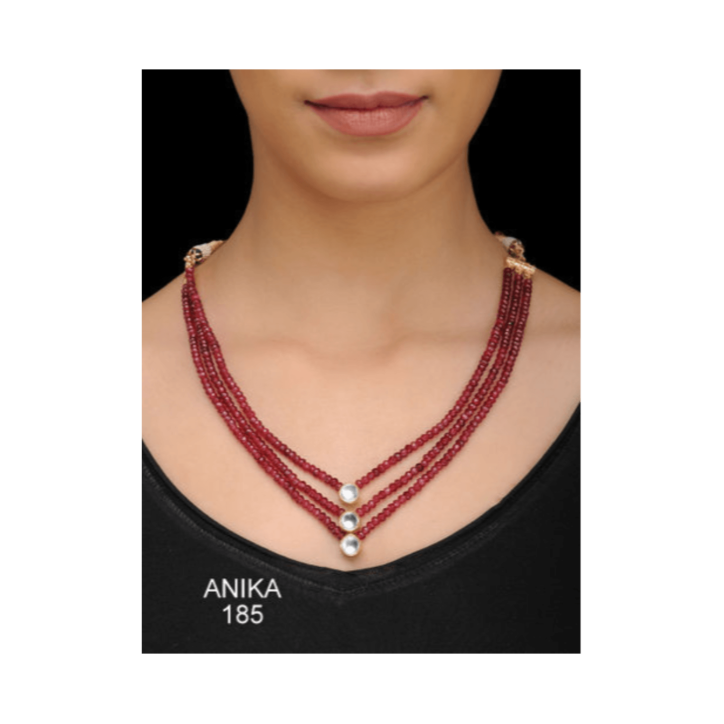 Triple Layer Kundan Necklace Set Ruby Red Onyx Pearl
