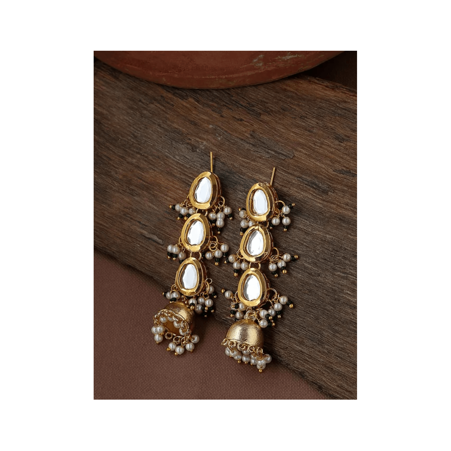 Green Tone Kundan Earring With Pearls