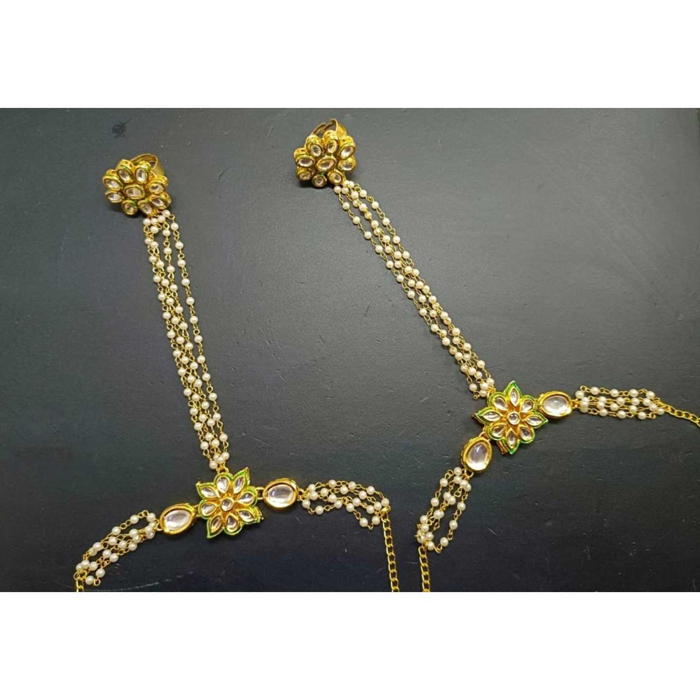 Gold Tone Kundan HathPhool