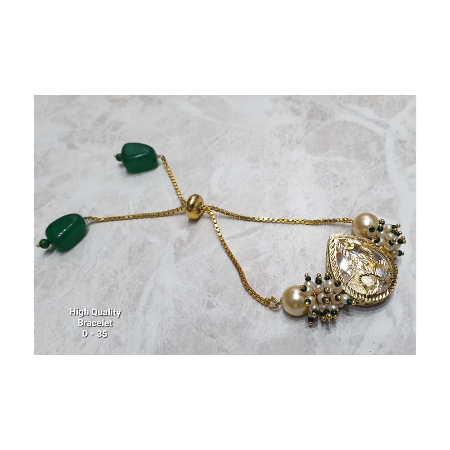 Onyx Stone Kundan Chain Bracelet Green Agate