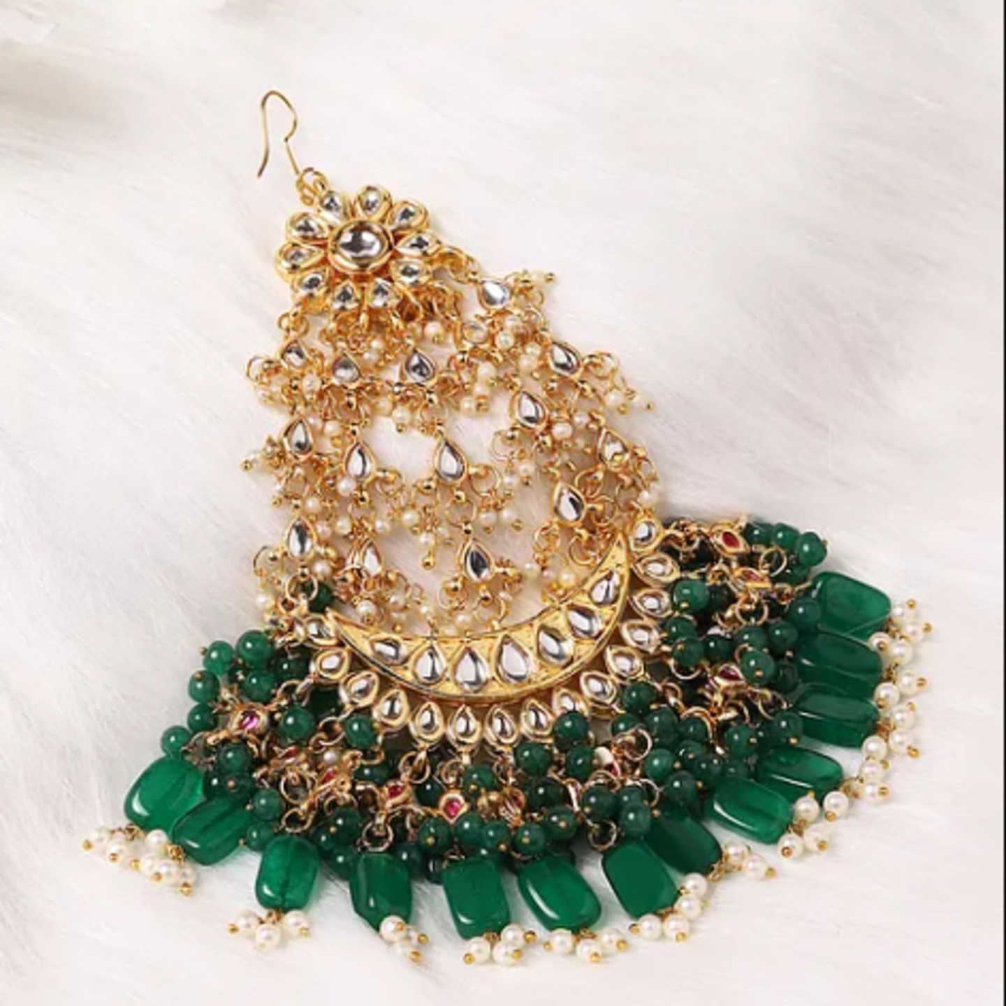 Green Gold Tone Kundan Passa with Pearls