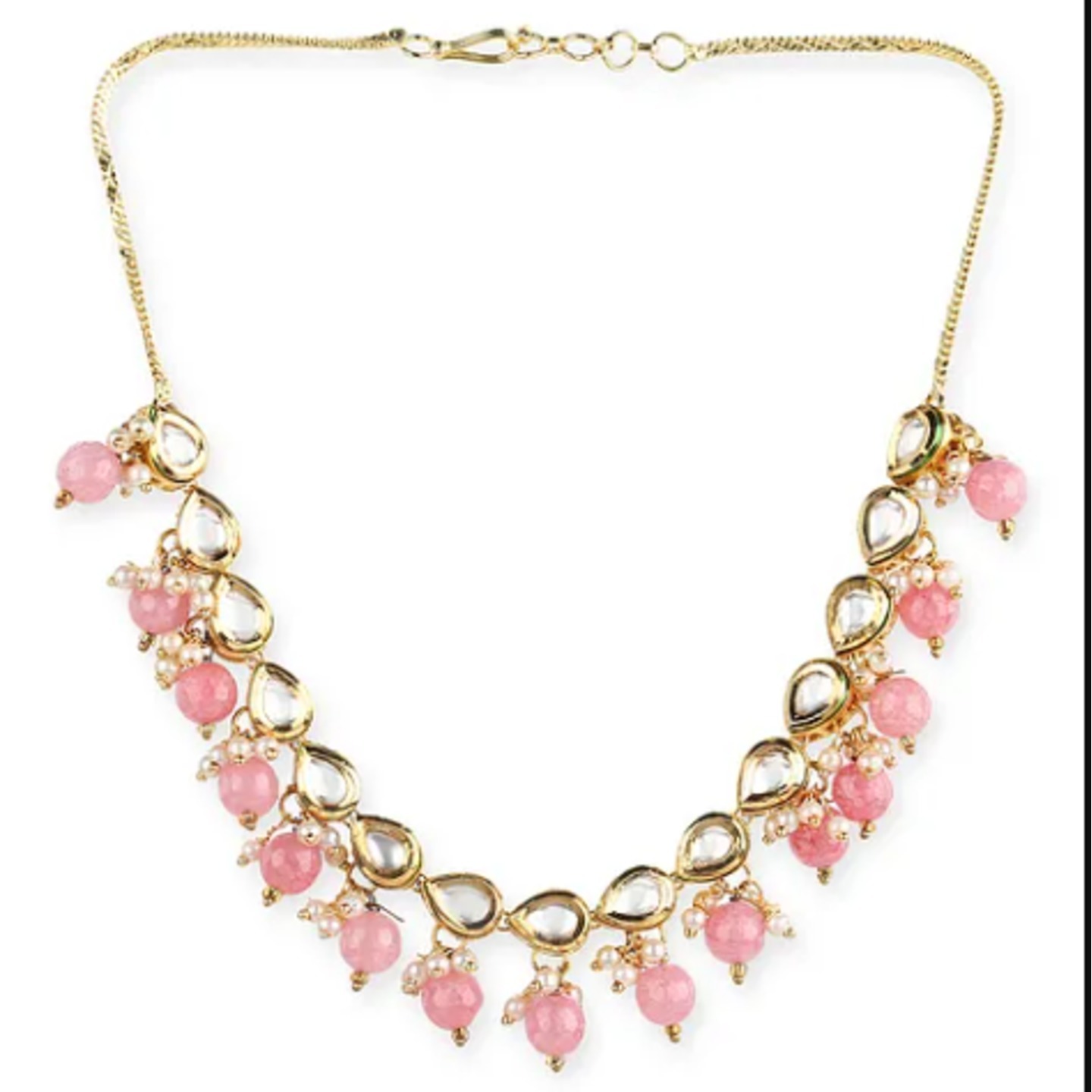 Pink Gold Tone Kundan Necklace
