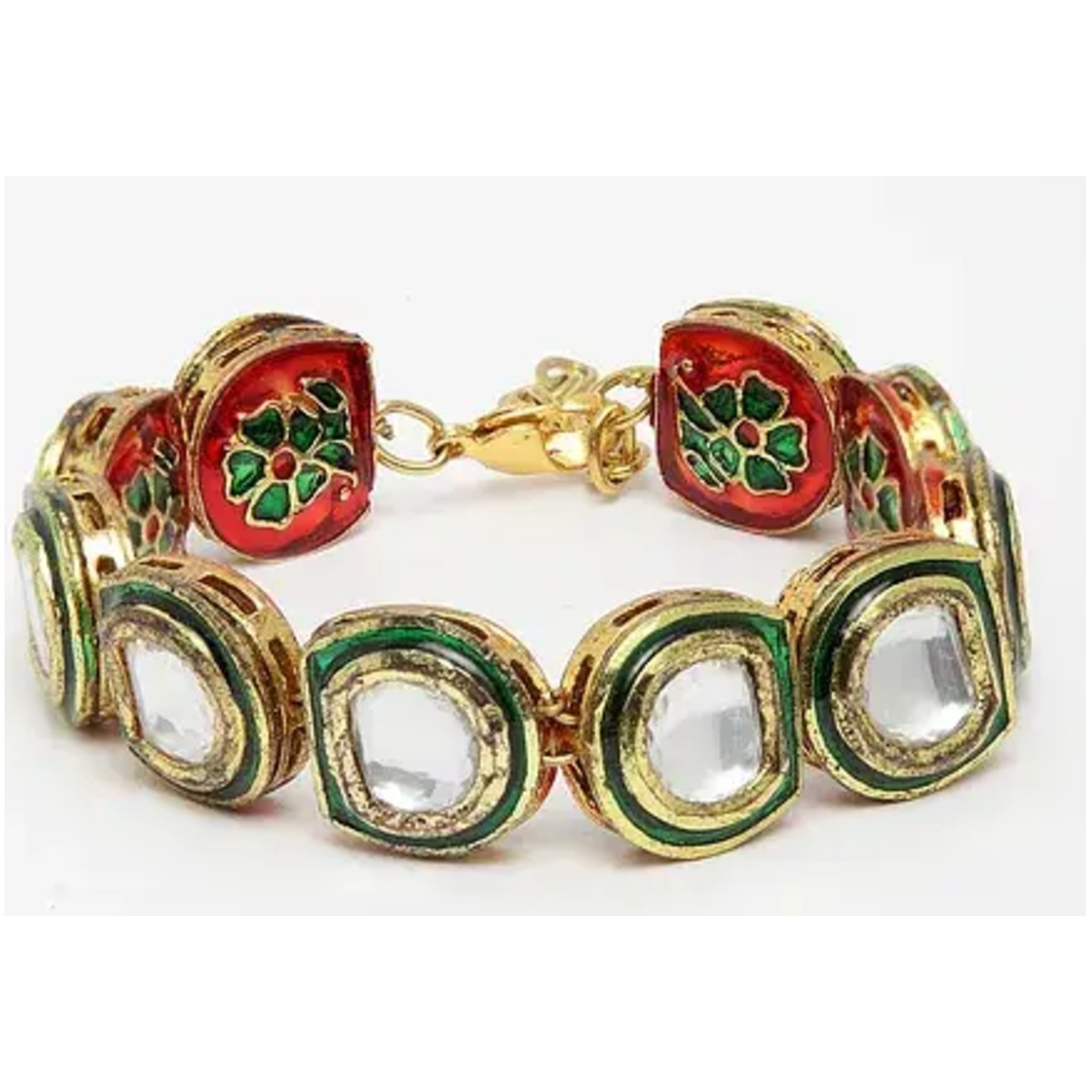 Green Meenakari Gold Tone Kundan Bracelet