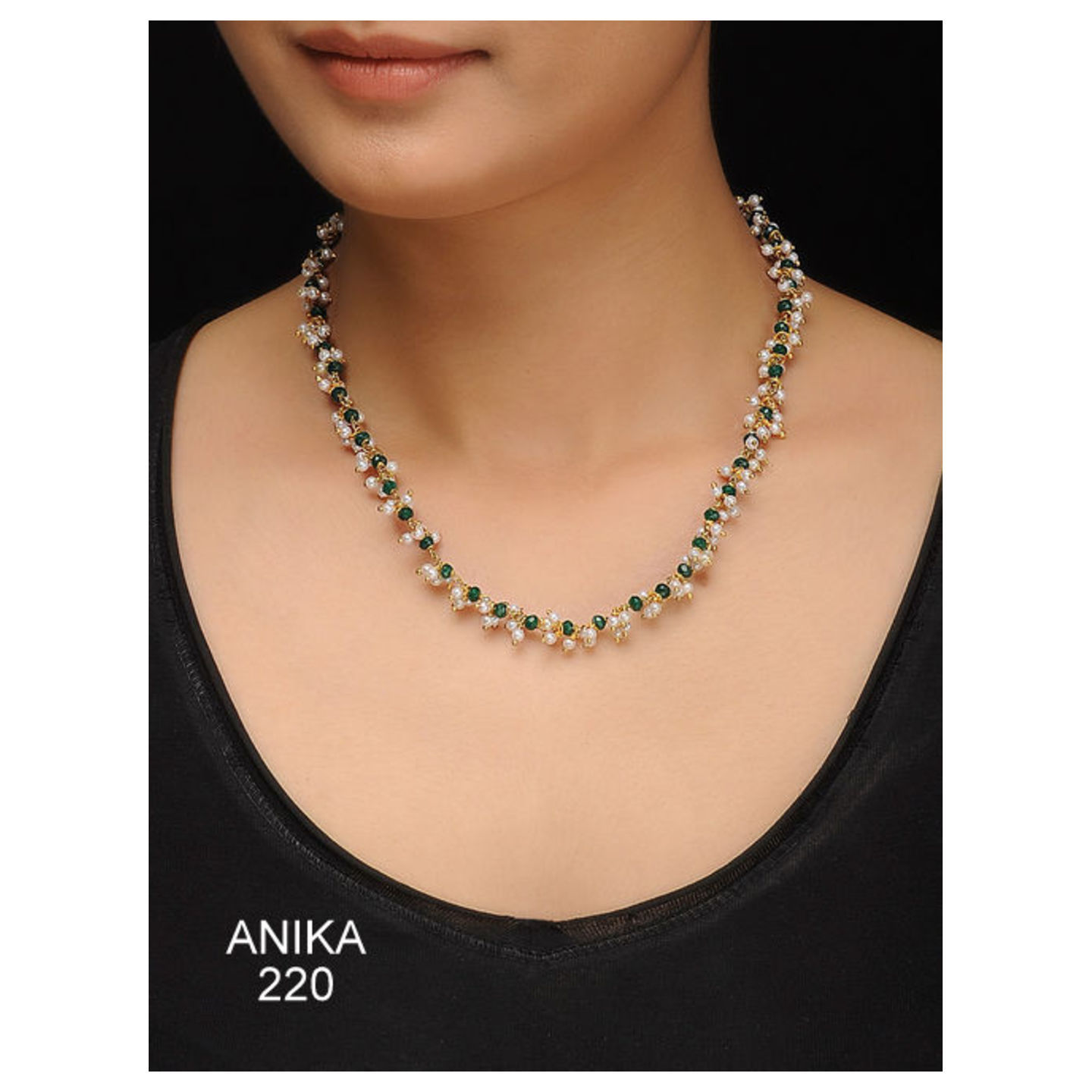 Kundan Neckline Green Pearl