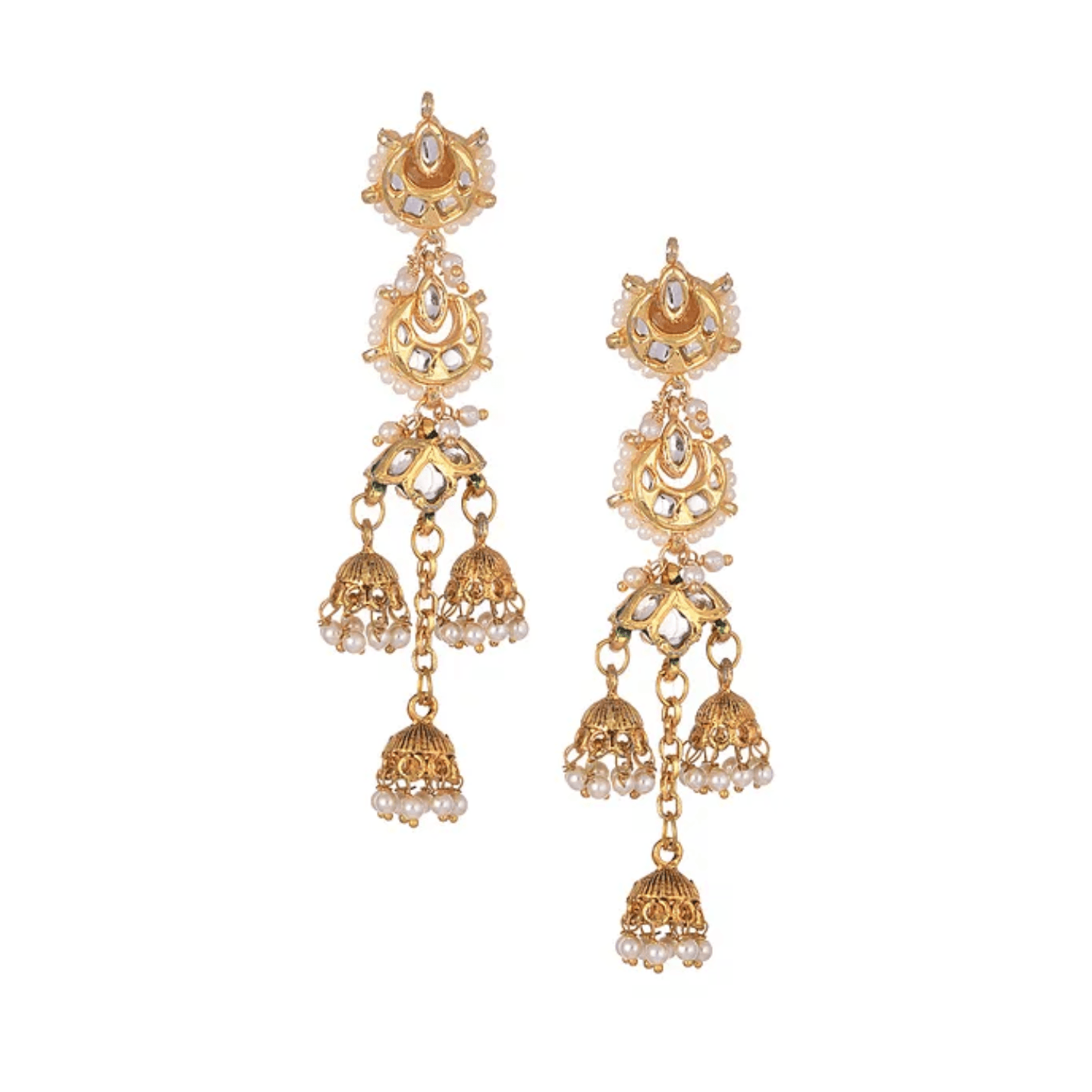 Gold Tone Kundan Jhumki Earring With Pearls