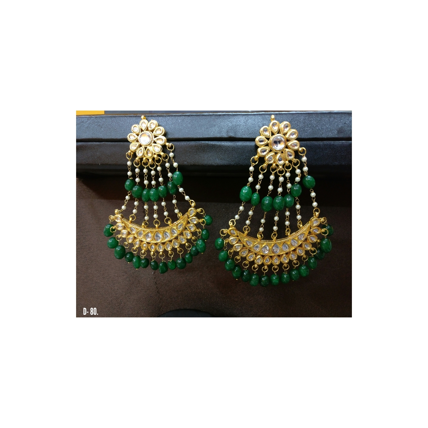 Kundan Earring 0217 Green Onyx Pearl