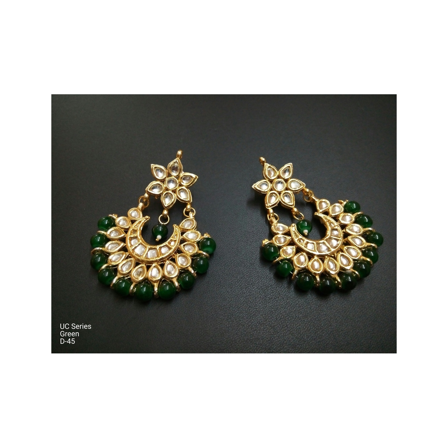 Kundan Earring 0152 Green Onyx Pearl