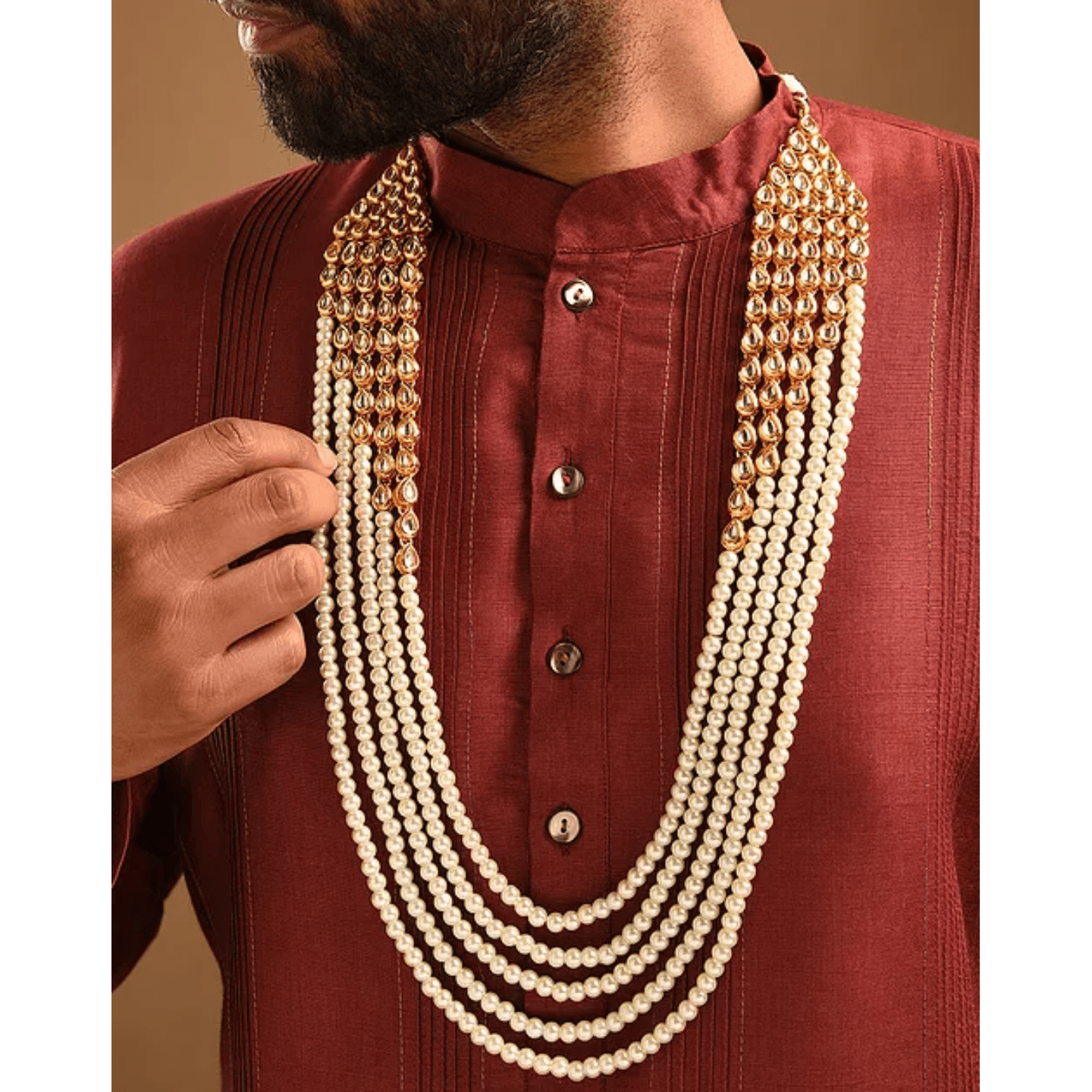 Pearl Kundan Multi Layer Necklace for Men
