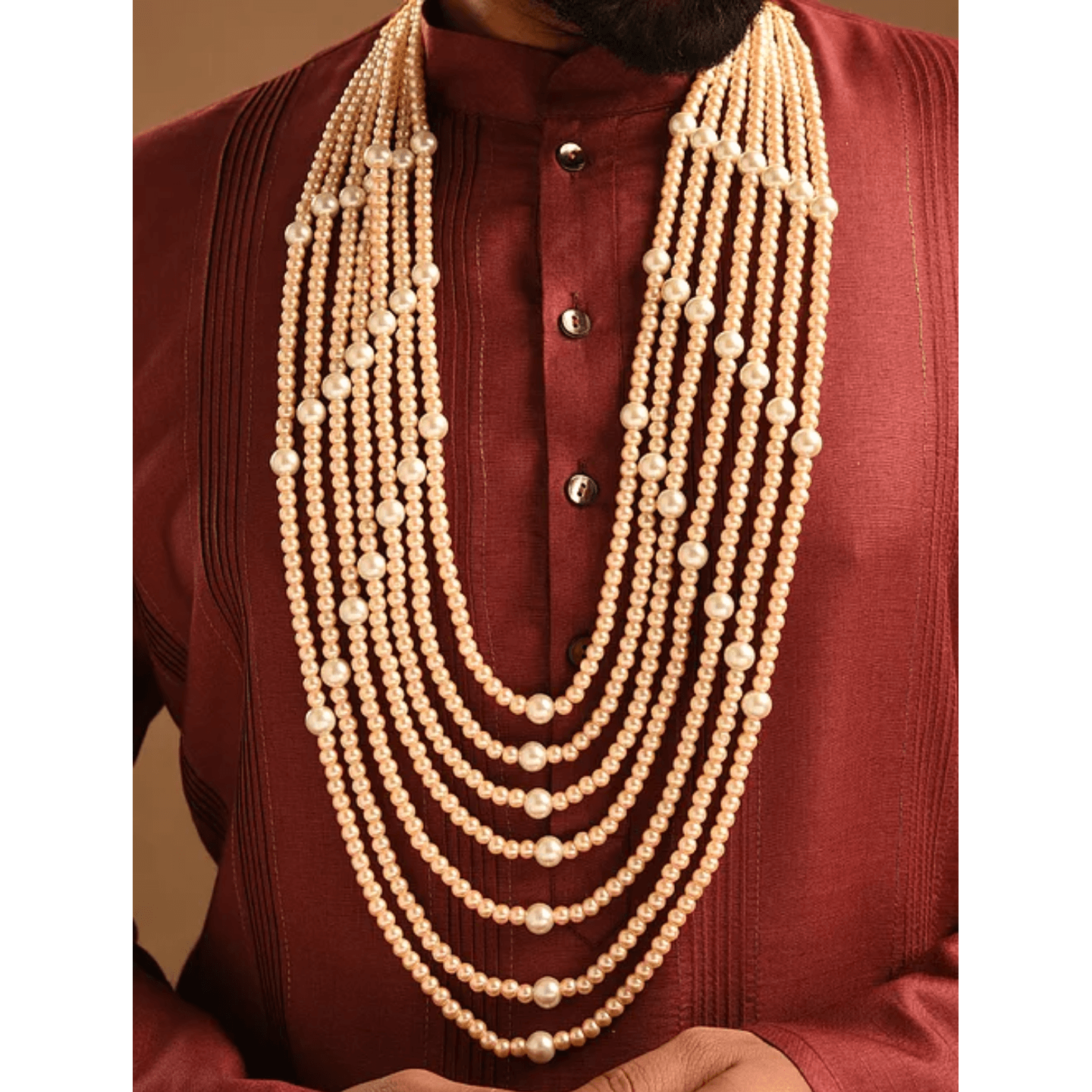 Multi Layer White Pearl Necklace for Men