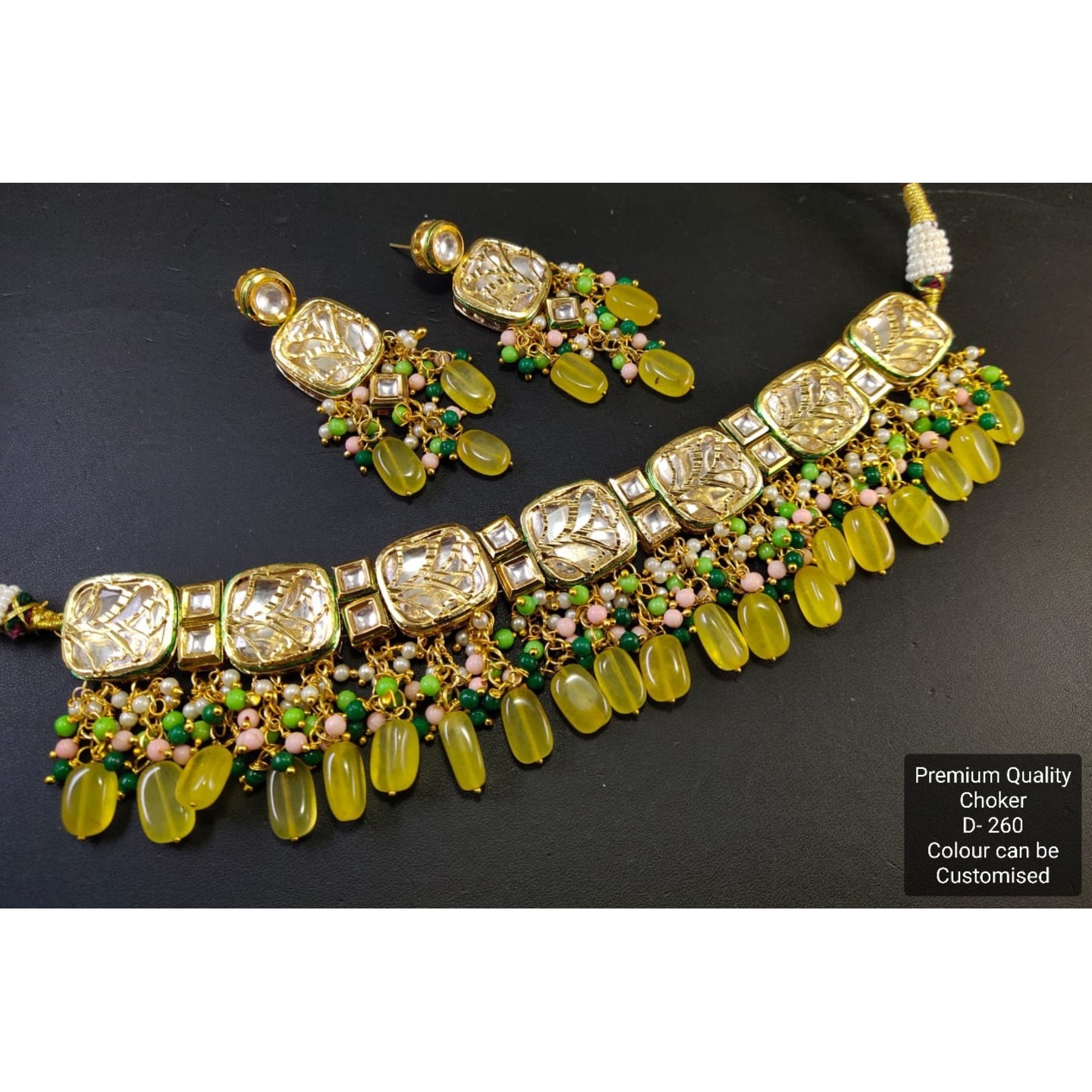 High Quality Kundan Choker Neckline With Earring Yellow Onxy