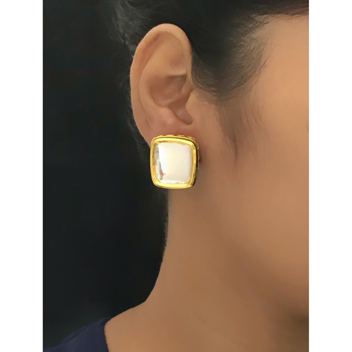Kundan Inspired Gold Tone Rhombi Stud