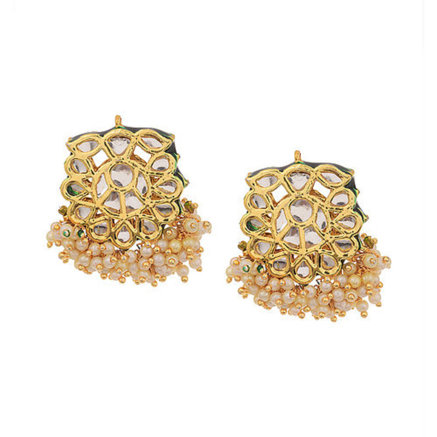 Gold Tone Kundan Earrings with Pearls