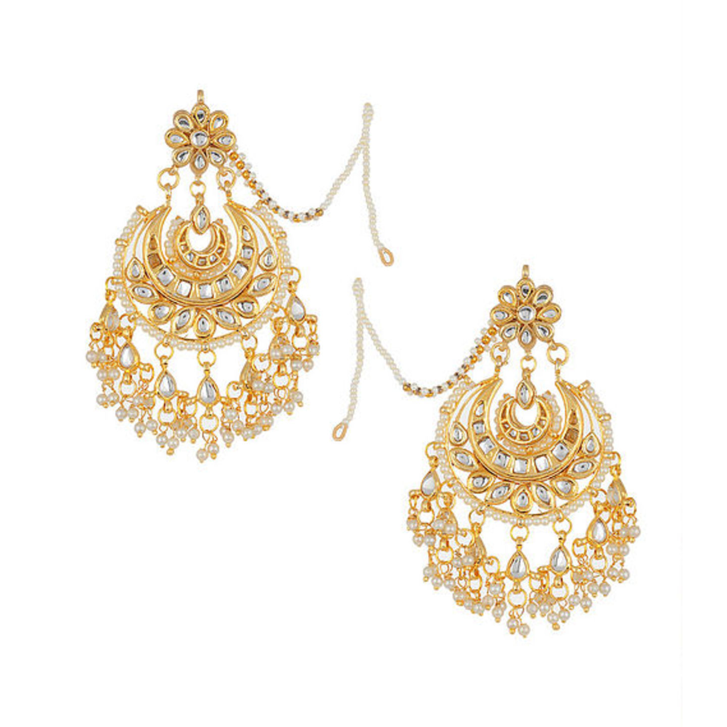 Kundan-inspired Gold Tone Earrings with Floral Motif