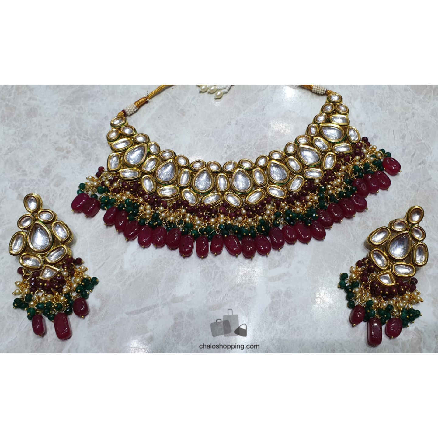High Quality Kundan Multicolor Onyx Necklace Set with Earrings