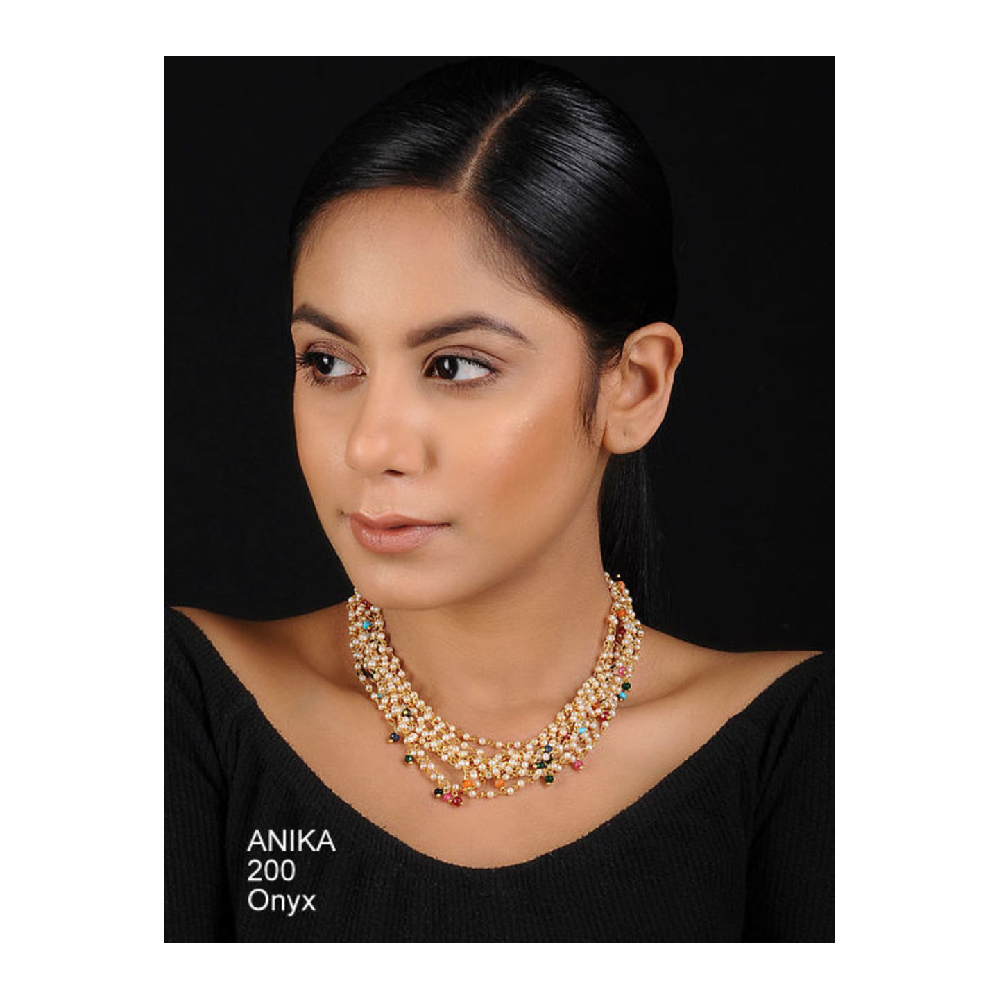 Multi Layer Kundan Necklace Set Multi Color Onyx