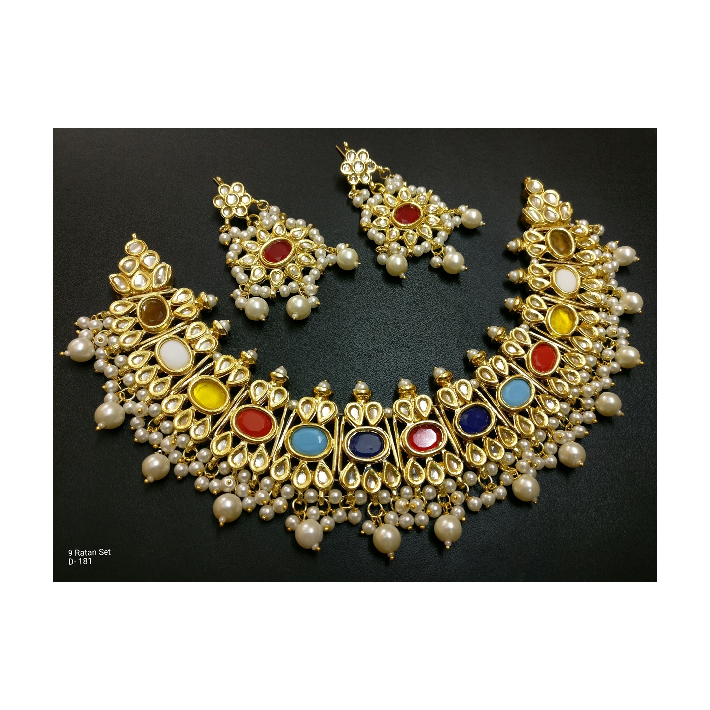 Kundan Choker Nave Ratan Necklace Set With Earring