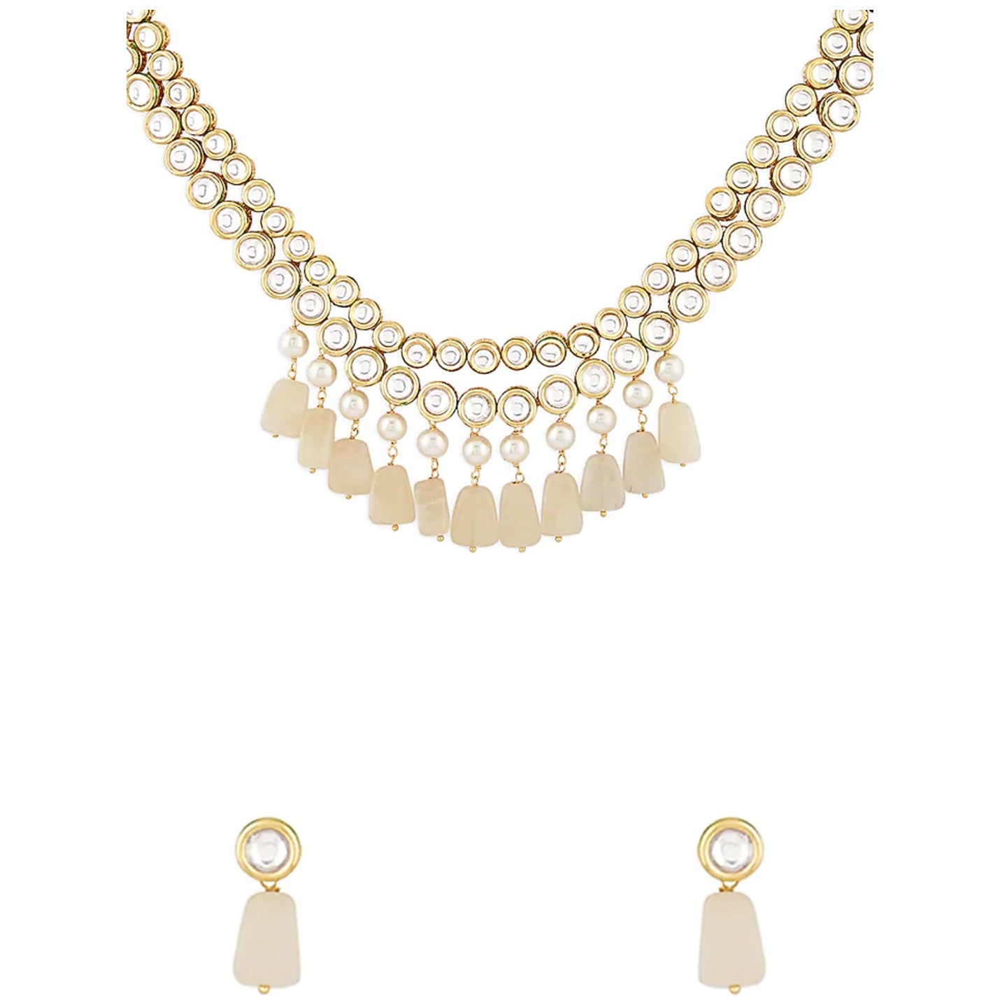 Gold Agate Tumble Layered Necklace Set With Earring