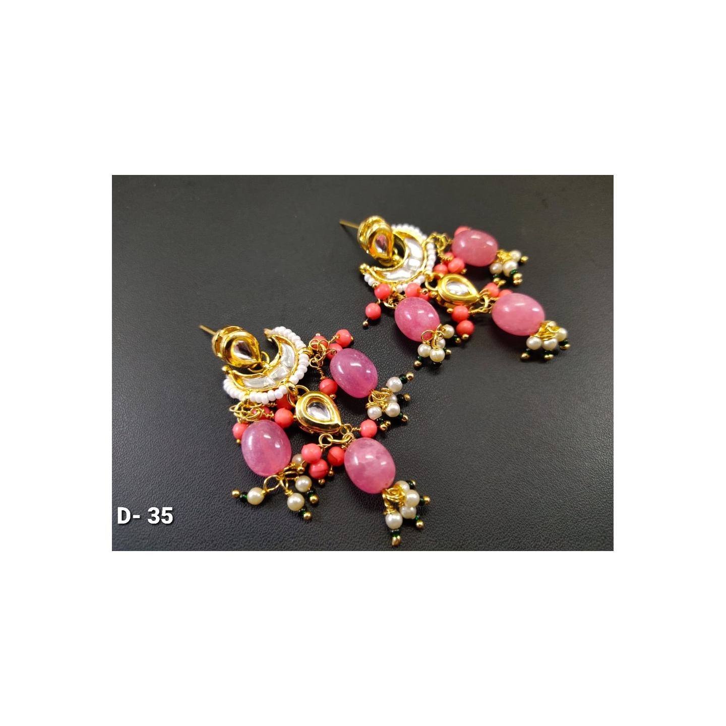 Kundan Earring 023 Pink Onyx